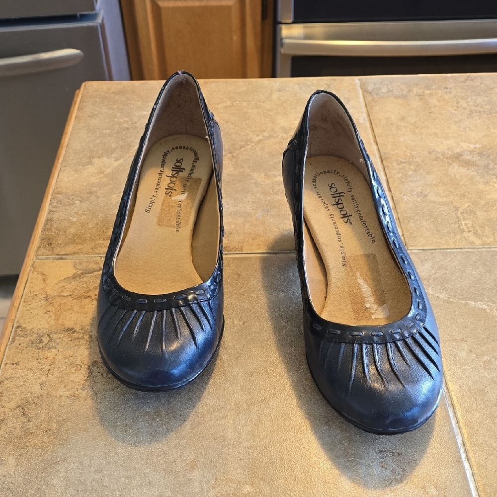 Softspots Blue Leather Wedge Heels